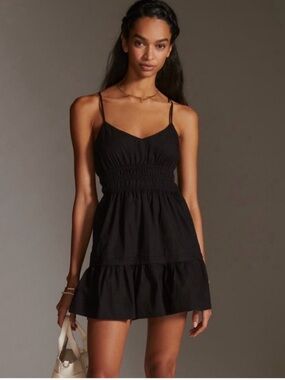 Anthropologie Black Ruffle Tiered Mini Dress